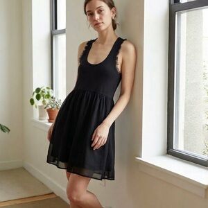 Talia Black Peruvian Cotton Knit Racerback Sundress with Floaty Layered Skirt M